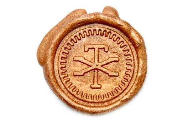Interlock Monogram Gear Wax Seal Stamp - Backtozero B20 - 2 initials, 2initials, Copper Gold, double, Double Initials, him, Interlink, interlocking, Monogram, Personalized, Signature, signaturehandle, Two initials, Wedding