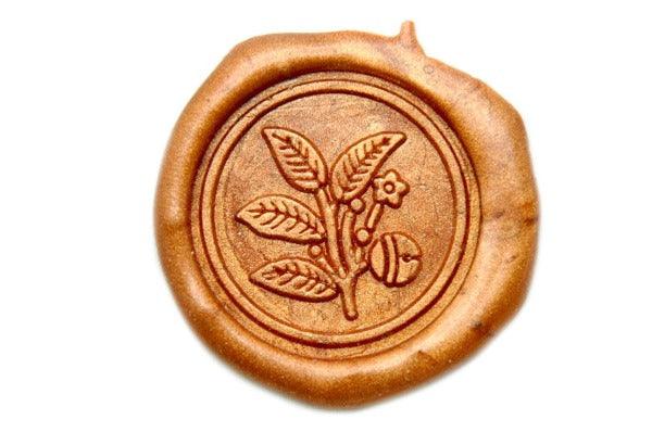 Japanese Kamon Sakaki Bell Wax Seal Stamp - Backtozero B20 - bell, Botanical, Copper Gold, Japanese, japanese family crest, Kamon, Leaf, Nature, Plant, Signature, signaturehandle