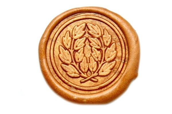 Japanese Kamon Laurel Wreath Wax Seal Stamp - Backtozero B20 - Botanical, Copper Gold, him, Japanese, Laurel Wreath, Leaf, Nature, Signature, signaturehandle, wreath