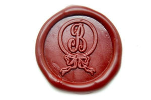 Ribbon Bow Ring Initial Wax Seal Stamp - Backtozero B20 - 1 initial, 1initial, bow, Calligraphy, Deep Red, her, Monogram, One initial, Personalized, ribbon, Signature, signaturehandle