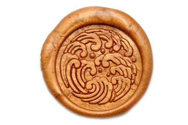 Japanese Kamon Nami Waves Wax Seal Stamp - Backtozero B20 - Copper Gold, him, Japanese, japanese family crest, Kamon, Nami, Nature, ocean, sea, Signature, signaturehandle, water, wave, waves