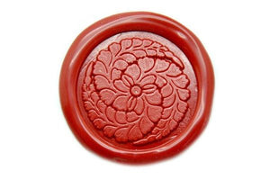 Japanese Kamon Fuji Floral Deco Wax Seal Stamp - Backtozero B20 - Botanical, Decorative, Deep Red, floral, Flower, Japanese, japanese family crest, Kamon, Leaf, Nature, Plant, Signature, signaturehandle