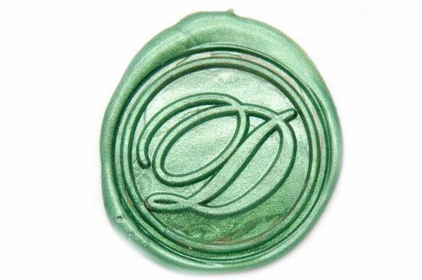 Calligraphy Initial Wax Seal Stamp - Backtozero B20 - 1 initial, 1initial, Calligraphy, genericlonghandle, Letter, Metallic, Metallic Green, Monogram, One Initial, Personalized