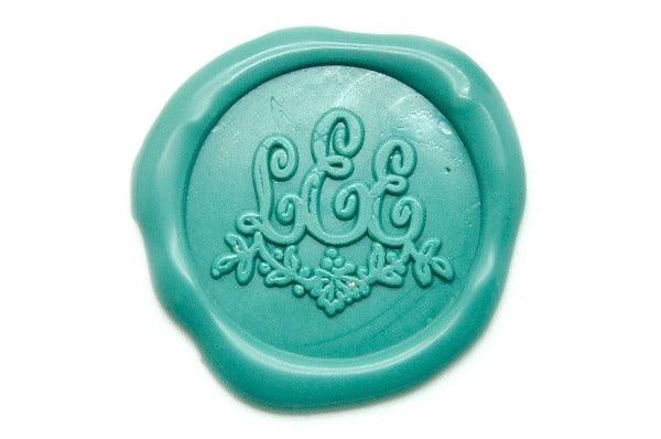 Floral Triple Initials Monogram Wax Seal Stamp - Backtozero B20 - 3 initials, 3initials, Calligraphy, Letter, Letters, Monogram, Personalized, Signature, signaturehandle, Three initials, Triple Initials, Turquoise, vine