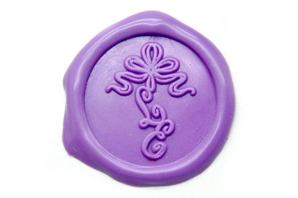 Ribbon Dangle Double Initials Wax Seal Stamp - Backtozero B20 - 2 initials, 2initials, bow, her, Lavender, Monogram, Personalized, ribbon, Signature, signaturehandle, Wedding