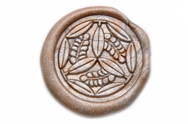 Japanese Kamon Floral Deco Wax Seal Stamp - Backtozero B20 - Botanical, Champagne Gold, Decorative, Japanese, japanese family crest, Kamon, Leaf, Leafs, Plant, Signature, signaturehandle