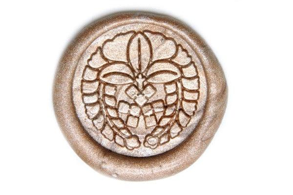 Japanese Kamon Chigiri Floral Wreath Wax Seal Stamp - Backtozero B20 - Botanical, Champagne Gold, Decorative, Japanese, japanese family crest, Kamon, Nature, Plant, Signature, signaturehandle, wreath