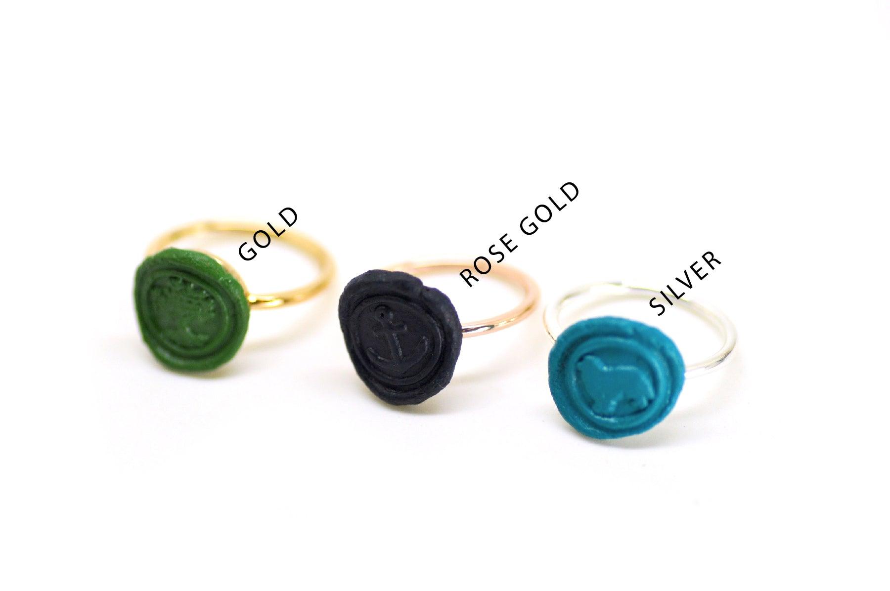 OOAK Leafy Initial Wax Seal Ring - Backtozero B20 - 1 initial, 1initial, Green, Handmade, Initial, Letter, olive, One Initial, OOAK, Personalized, ring, size 7