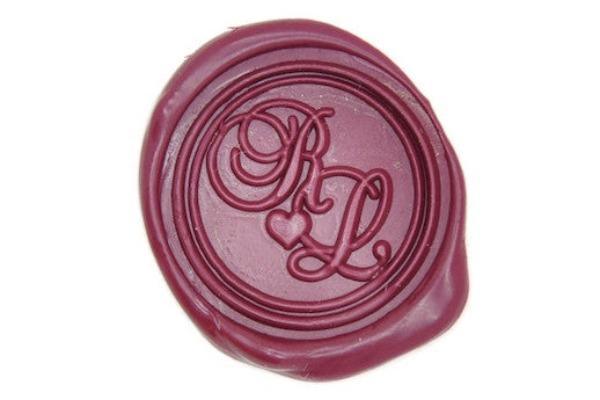 Double Initials Heart Wax Seal Stamp - Backtozero B20 - 2 initials, 2initials, Burgundy, Double Initials, genericlonghandle, Heart, Initial, Letter, Letters, Love, monogram, Personalized, Two initials, Wedding