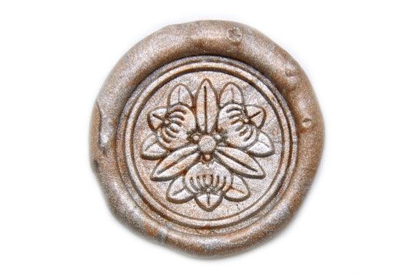 Japanese Kamon Bukkaku Floral Deco Wax Seal Stamp - Backtozero B20 - Botanical, Champagne Gold, Decorative, floral, Flower, Japanese, japanese family crest, Kamon, Leaf, Leafs, Nature, Plant, Signature, signaturehandle