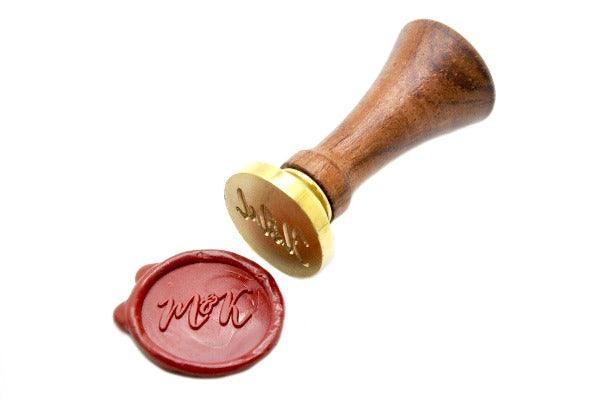 Copperplate Calligraphy Wedding Wax Seal Stamp - Backtozero B20 - 2 initials, 2initials, Calligraphy, Copperplate, Letter, Letters, mini, Monogram, Palm Red, Personalized, Signature, signaturehandle, Wedding