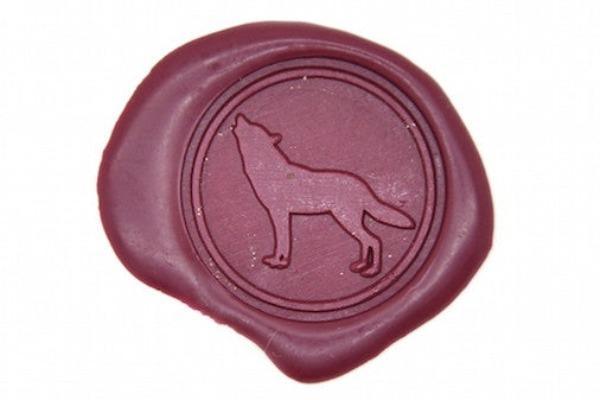 Howling Wolf Wax Seal Stamp - Backtozero B20 - Animal, Deep Red, genericlonghandle, wolf