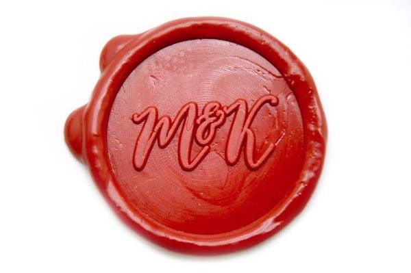 Copperplate Calligraphy Wedding Wax Seal Stamp - Backtozero B20 - 2 initials, 2initials, Calligraphy, Copperplate, Letter, Letters, mini, Monogram, Palm Red, Personalized, Signature, signaturehandle, Wedding