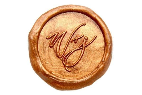 Linen & Leaf Modern Calligraphy Wedding Wax Seal Stamp - Backtozero B20 - 2 initials, 2initials, Calligraphy, collaboration, Copper Gold, katie, mini, Monogram, Personalized, Signature, signaturehandle, Two initials
