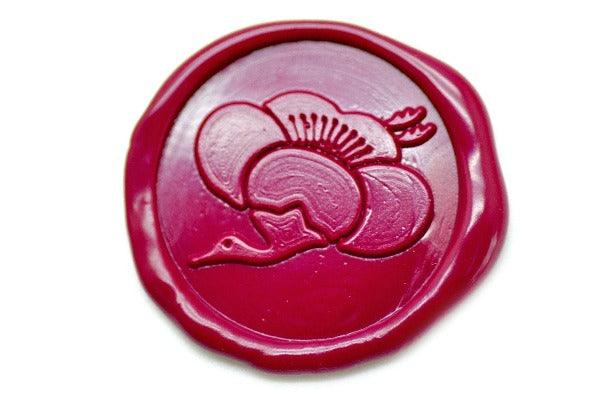 Japanese Kamon Ume Plum Flower Crane Wax Seal Stamp - Backtozero B20 - blossom, Botanical, Burgundy, crane, floral, Flower, her, Japanese, japanese family crest, Kamon, Nature, Plant, plum blossom, Signature, signaturehandle, ume
