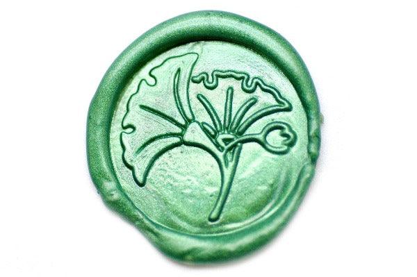 Japanese Kamon Icho Ginkgo Leaf Wax Seal Stamp - Backtozero B20 - Botanical, Deco, Decorative, ginkgo, icho, Japanese, japanese family crest, Kamon, Leaf, Metallic Green, Nature, Plant, Signature, signaturehandle