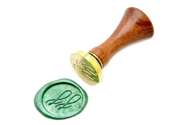 Linen & Leaf Modern Calligraphy Monogram Wax Seal Stamp - Backtozero B20 - 2 initials, 2initials, Calligraphy, collaboration, green, katie, metallic green, Monogram, Personalized, Signature, signaturehandle, Two initials