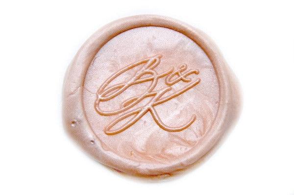 Linen & Leaf Modern Calligraphy Wedding Wax Seal Stamp - Backtozero B20 - 2 initials, 2initials, Calligraphy, collaboration, katie, Monogram, pale pink, Personalized, pink, Signature, signaturehandle, Two initials