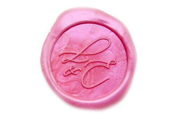 Linen & Leaf Modern Calligraphy Wedding Wax Seal Stamp - Backtozero B20 - 2 initials, 2initials, Calligraphy, collaboration, katie, Monogram, Personalized, pink, Signature, signaturehandle, Two initials
