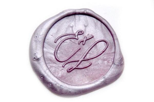 Linen & Leaf Modern Calligraphy Wedding Wax Seal Stamp - Backtozero B20 - 2 initials, 2initials, Calligraphy, collaboration, katie, Lavender, metallic lavender, Monogram, Personalized, Signature, signaturehandle, Two initials