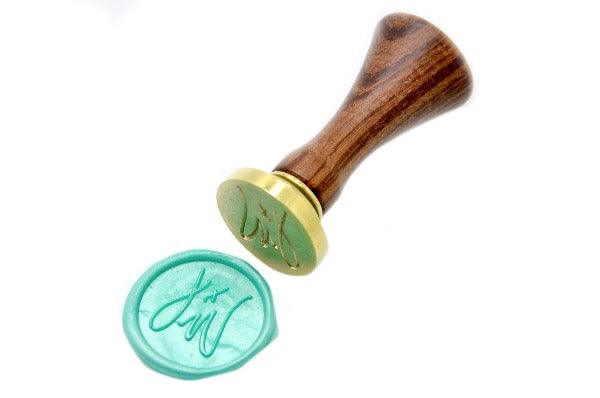 Linen & Leaf Modern Calligraphy Wedding Wax Seal Stamp - Backtozero B20 - 2 initials, 2initials, Calligraphy, collaboration, green, katie, Metallic Green, mini, Monogram, Personalized, Signature, signaturehandle, Two initials