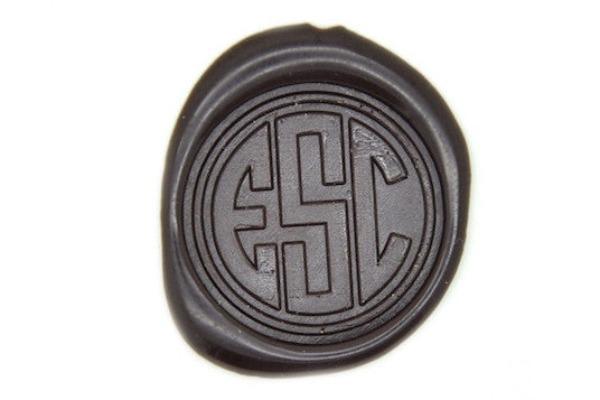 Triple Initials Circle Monogram Wax Seal Stamp - Backtozero B20 - 3 initials, 3initials, Brown, genericlonghandle, Initial, Monogram, Personalized, Three initials, Triple Initials, Wedding