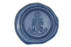 Anchor Double Initials Wax Seal Stamp - Backtozero B20 - 2 initials, 2initials, Blue, Double Initials, genericlonghandle, Initial, Monogram, Nautical, Personalized, Two initials, Wedding