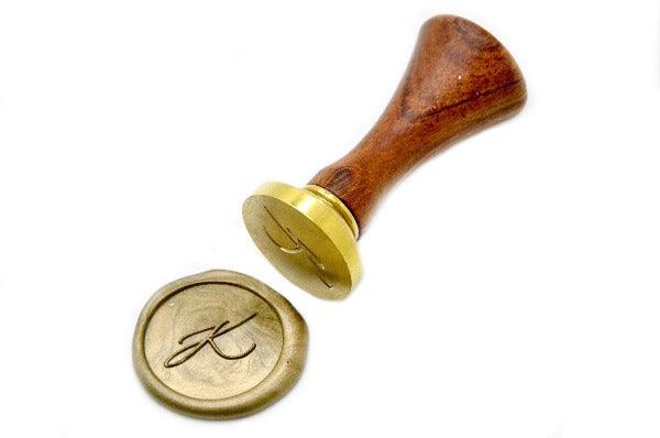 Linen & Leaf Modern Calligraphy Initial Wax Seal Stamp - Backtozero B20 - 1 initial, 1initial, Calligraphy, collaboration, Copper, katie, mini, Monogram, One initial, Personalized, Signature, signaturehandle