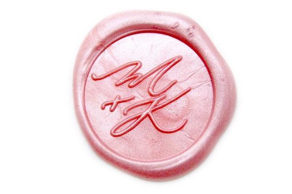 Linen & Leaf Modern Calligraphy Wedding Wax Seal Stamp - Backtozero B20 - 2 initials, 2initials, Calligraphy, collaboration, katie, metallic pink, mini, Monogram, Personalized, pink, Signature, signaturehandle, Two initials