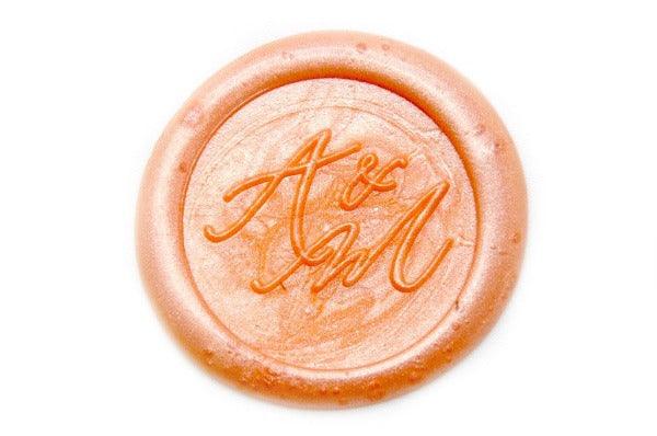 Linen & Leaf Modern Calligraphy Wedding Wax Seal Stamp - Backtozero B20 - 2 initials, 2initials, Calligraphy, collaboration, katie, metallic peach, Monogram, orange, Peach, Personalized, pink, Signature, signaturehandle, Two initials