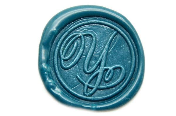 Suzanne Cunningham Calligraphy Y Wax Seal Stamp | Available in 4 Sizes - Backtozero B20 - 1 initial, 1.2cm, 1initial, Calligraphy, collaboration, Deep Green, mini, Monogram, One initial, Personalized, Signature, signaturehandle, Suzanne Cunningham, tiny