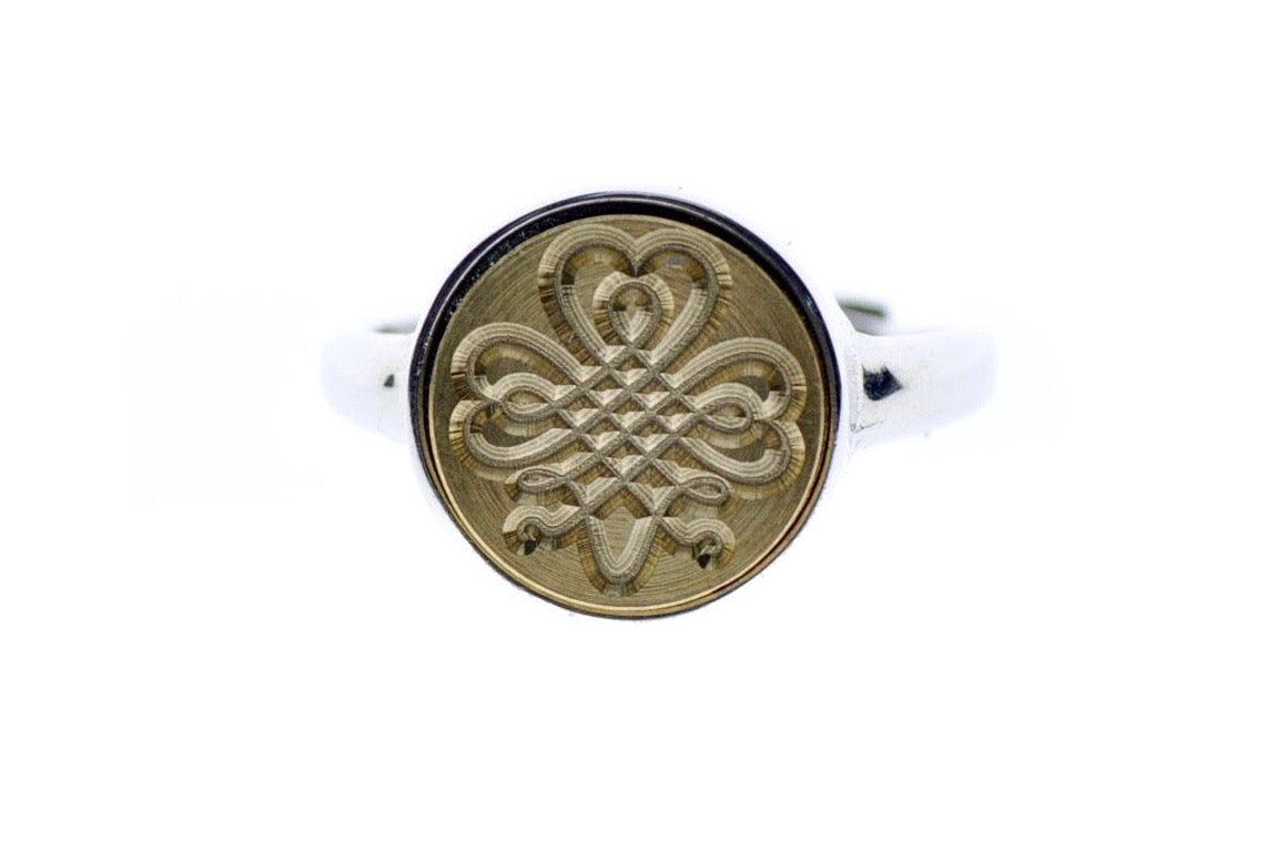 Shamrock Signet Ring - Backtozero B20 - 12m, 12mm, 12mm ring, 12mn, accessory, Clover, him, jewelry, luck, Lucky, ring, signet ring, size 7, size 8, wax seal, wax seal ring, wax seal stamp