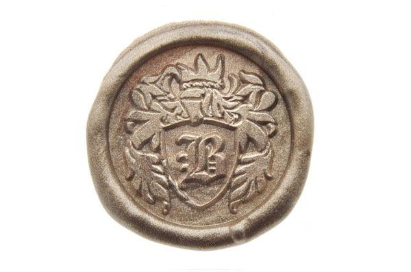 Custom Initial Crest Wax Seal Stamp - Backtozero B20 - 1 initial, 1initial, Champagne Gold, Crest, genericlonghandle, Heraldic, Initial, knight, One Initial, Personalized