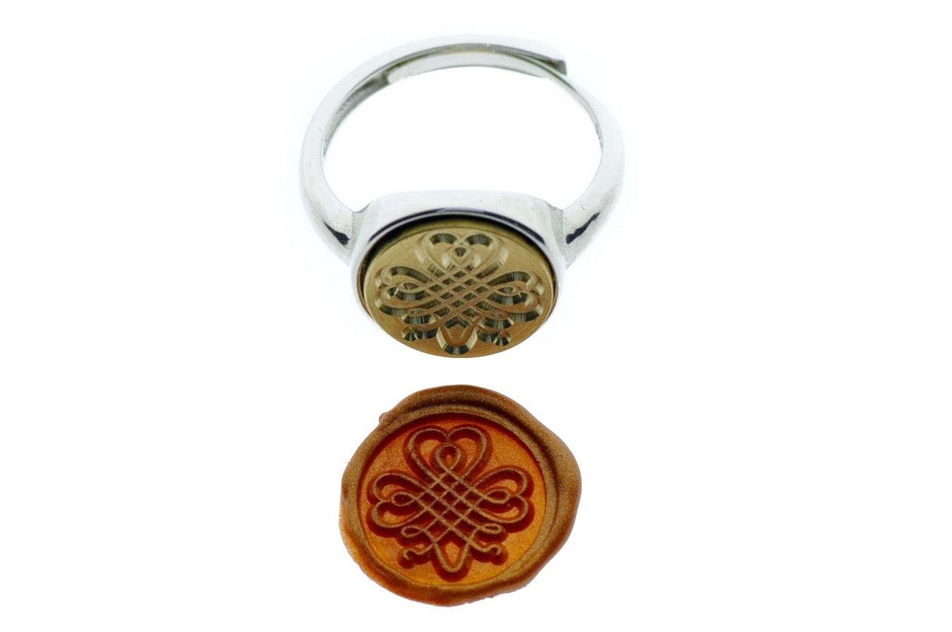 Shamrock Signet Ring - Backtozero B20 - 12m, 12mm, 12mm ring, 12mn, accessory, Clover, him, jewelry, luck, Lucky, ring, signet ring, size 7, size 8, wax seal, wax seal ring, wax seal stamp