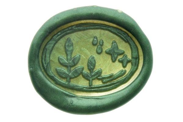 Night in forest Wax Seal Stamp Designed by Petra - Backtozero B20 - botanic, Botanical, collaboration, Green, Leaf, Leafs, Leaves, metallic, Metallic Green, Nature, Plant, plants, Signature, signaturehandle, star, Stars