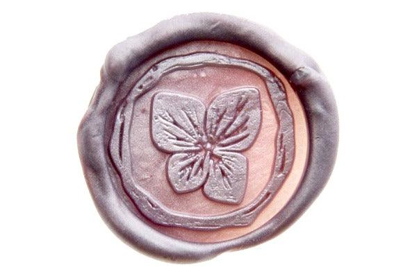 Hydrangea Wax Seal Stamp Designed by Petra - Backtozero B20 - botanic, Botanical, collaboration, floral, Flower, flowers, hydrangea, Lavender, metallic, metallic lavender, metallic purple, Nature, Purple, Signature, signaturehandle, star, Stars