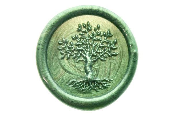 3D Tree of Life Wax Seal Stamp - Backtozero B20 - 3D, genericlonghandle, Green, Metallic, Metallic Green, Nature, Tree