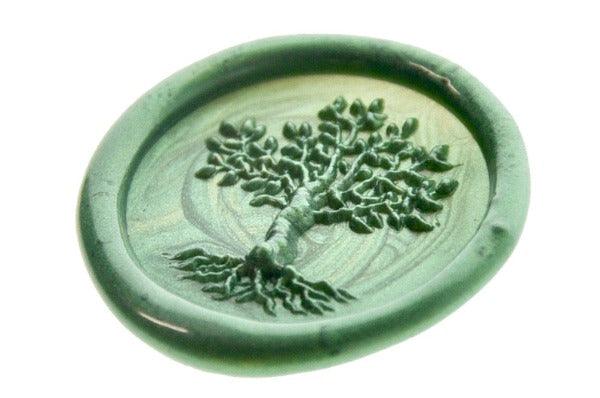 3D Tree of Life Wax Seal Stamp - Backtozero B20 - 3D, genericlonghandle, Green, Metallic, Metallic Green, Nature, Tree