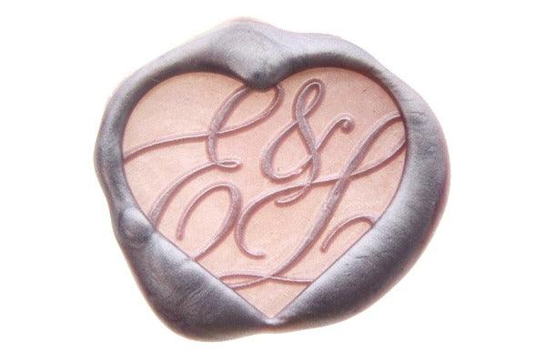 Heart Double Initials Monogram Wax Seal Stamp - Backtozero B20 - 2 initials, 2initials, double, Double Initials, Heart, metallic lavender, Purple, signaturehandle