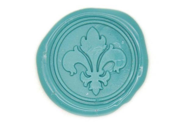 Filigree Fleur de Lis Wax Seal Stamp - Backtozero B20 - Deco, Decorative, Fleur de Lis, french, genericlonghandle, Turquoise