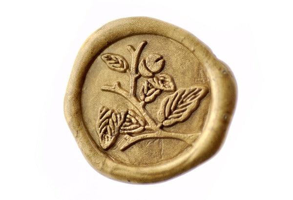 Acorn Leaf & Stem Wax Seal Stamp - Backtozero B20 - acorn, Botanical, Copper, Japanese, japanese family crest, Kamon, Leaf, Nature, Signature, signaturehandle