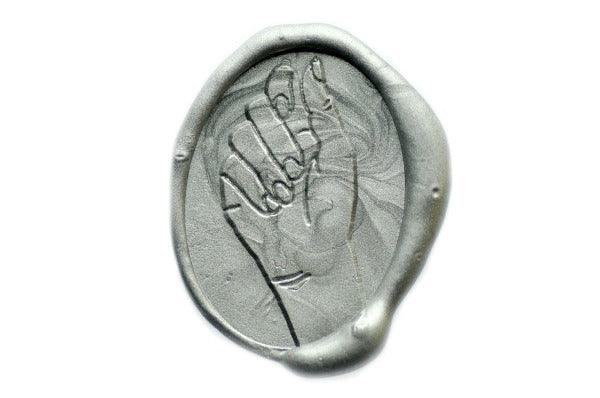 Hand Gesture Wax Seal Stamp Designed by Paper Pretty Ink - Backtozero B20 - collaboration, gesture, hand, hand gesture, handgesture, hands, oval, signaturehandle, Silver