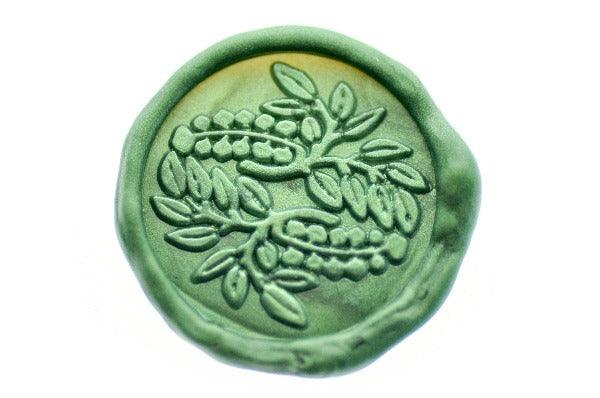 Japanese Kamon Fuji Botanical Wax Seal Stamp - Backtozero B20 - Botanical, Decorative, Green, Japanese, japanese family crest, Kamon, Leaf, Leafs, Metallic, Metallic Green, Plant, Signature, signaturehandle