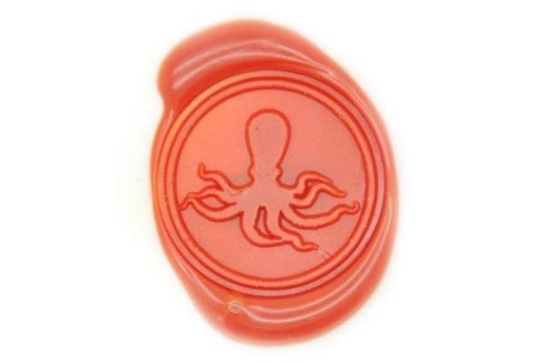 Octopus Wax Seal Stamp - Backtozero B20 - Animal, genericlonghandle, marine animal, Nautical, octopus, Orange