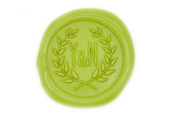 Double Initials Wreath Wax Seal Stamp - Backtozero B20 - 2 initials, 2initials, double, Double Initials, genericlonghandle, Initial, Letter, Letters, monogram, Pastel Green, Personalized, Two initials, Wedding