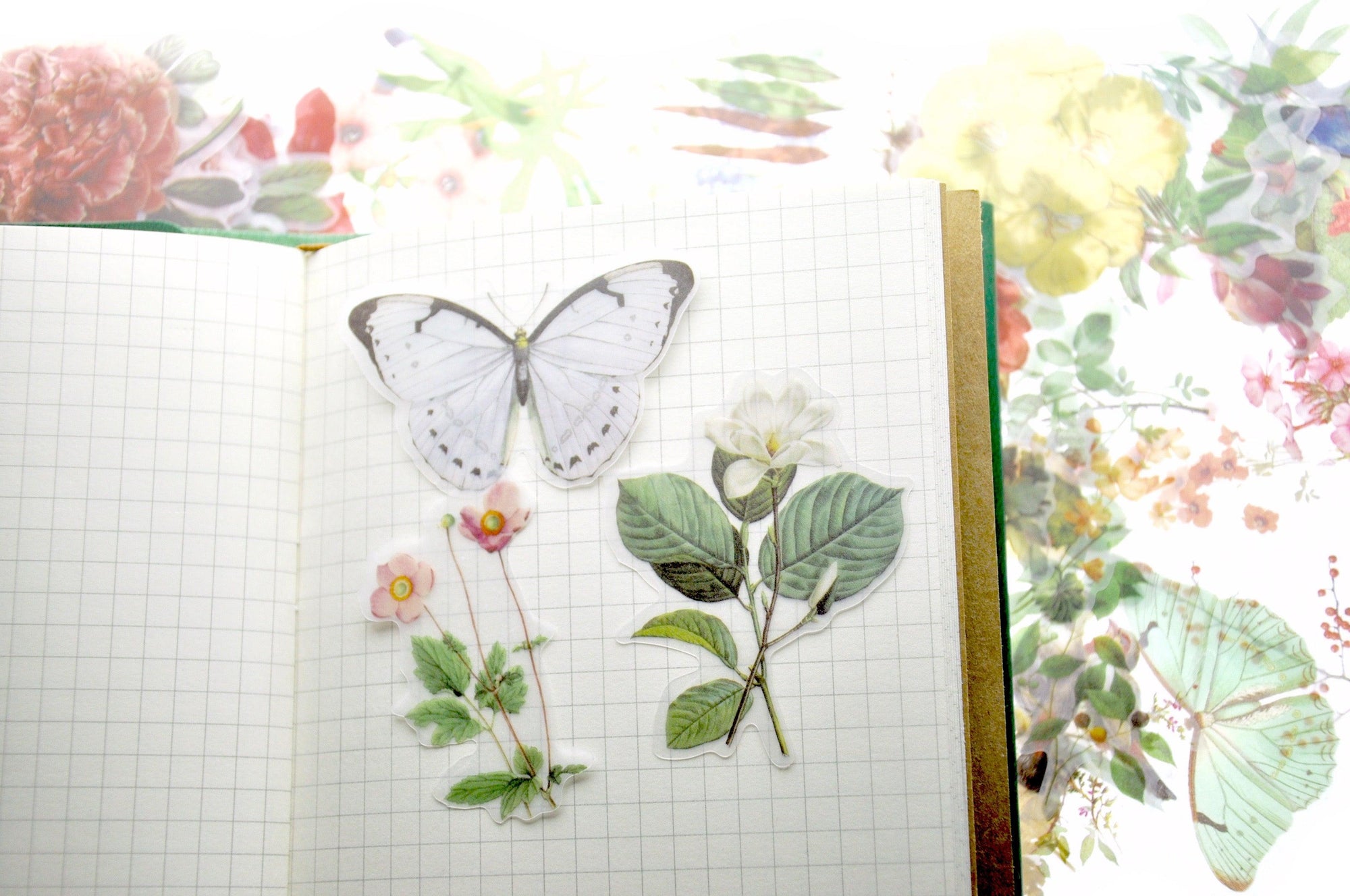 Translucent Stickers Set | Mystery - Backtozero B20 - Butterfly, Flower, foral, Plant, sticker, translucent, washi