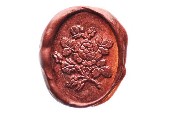 Peony Wax Seal Stamp - Backtozero B20 - Botanical, floral, Flower, genericlonghandle, Metallic, Metallic Red, Nature, oval