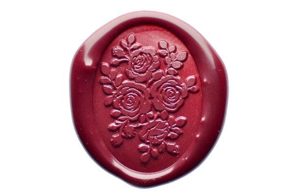 Roses Wax Seal Stamp - Backtozero B20 - Botanical, Deep Red, floral, Flower, genericlonghandle, Nature, oval, rose