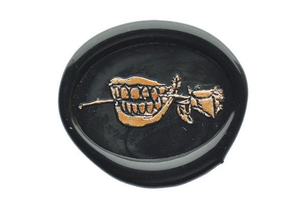 Rose in Mouth Wax Seal Stamp - Backtozero B20 - Black, Botanical, floral, Flower, genericlonghandle, mouth, Nature, oval, rose, teeth, tooth