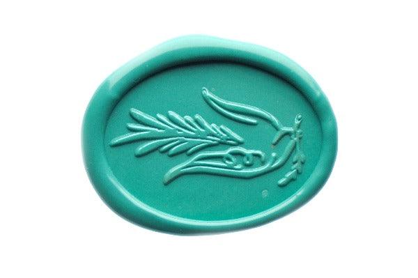 Calligraphy Flourish Dove Wax Seal Stamp - Backtozero B20 - Bird, Calligraphy, Deco, Decorative, dove, genericlonghandle, oval, peace, Turquoise